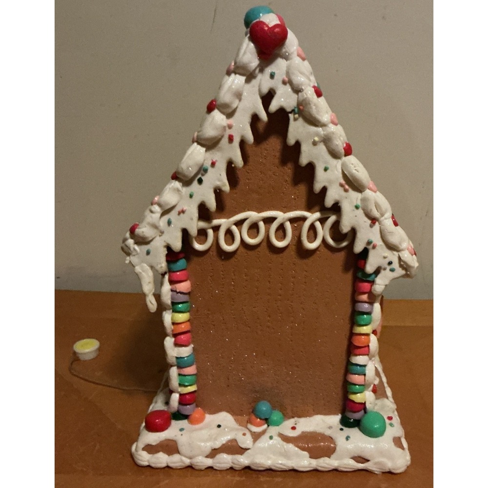 Claydough Gingerbread Lighted House 13.5" Tall Candy Canes Gumdrops - Picture 7 of 15
